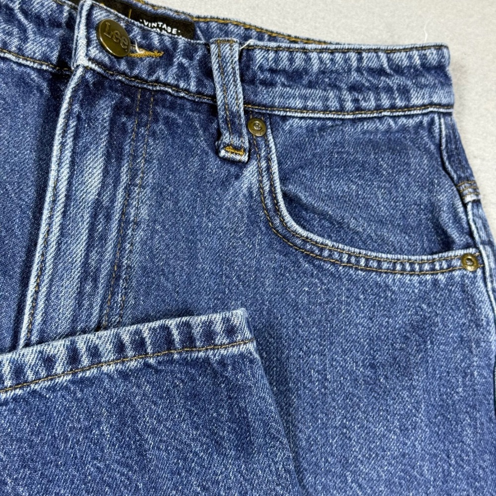 Lee Vintage Modern High Rise Relaxed Stovepipe Cinch Back Jeans Blue Denim 28